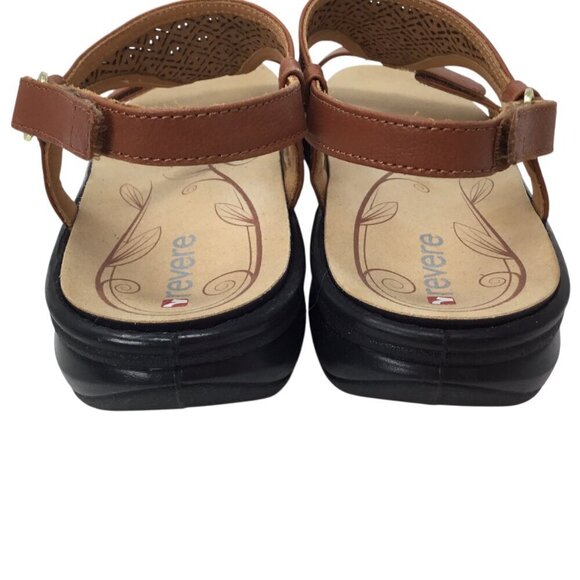 Revere Santa Fe Sandals NWOT Cognac Brown Leather Arch Support T Strap 9 / 40 - Picture 6 of 9